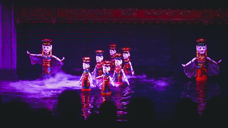 Traditional Vietnamese water puppet dolls theatre show in Hanoi, Vietnam, water puppetry doll show